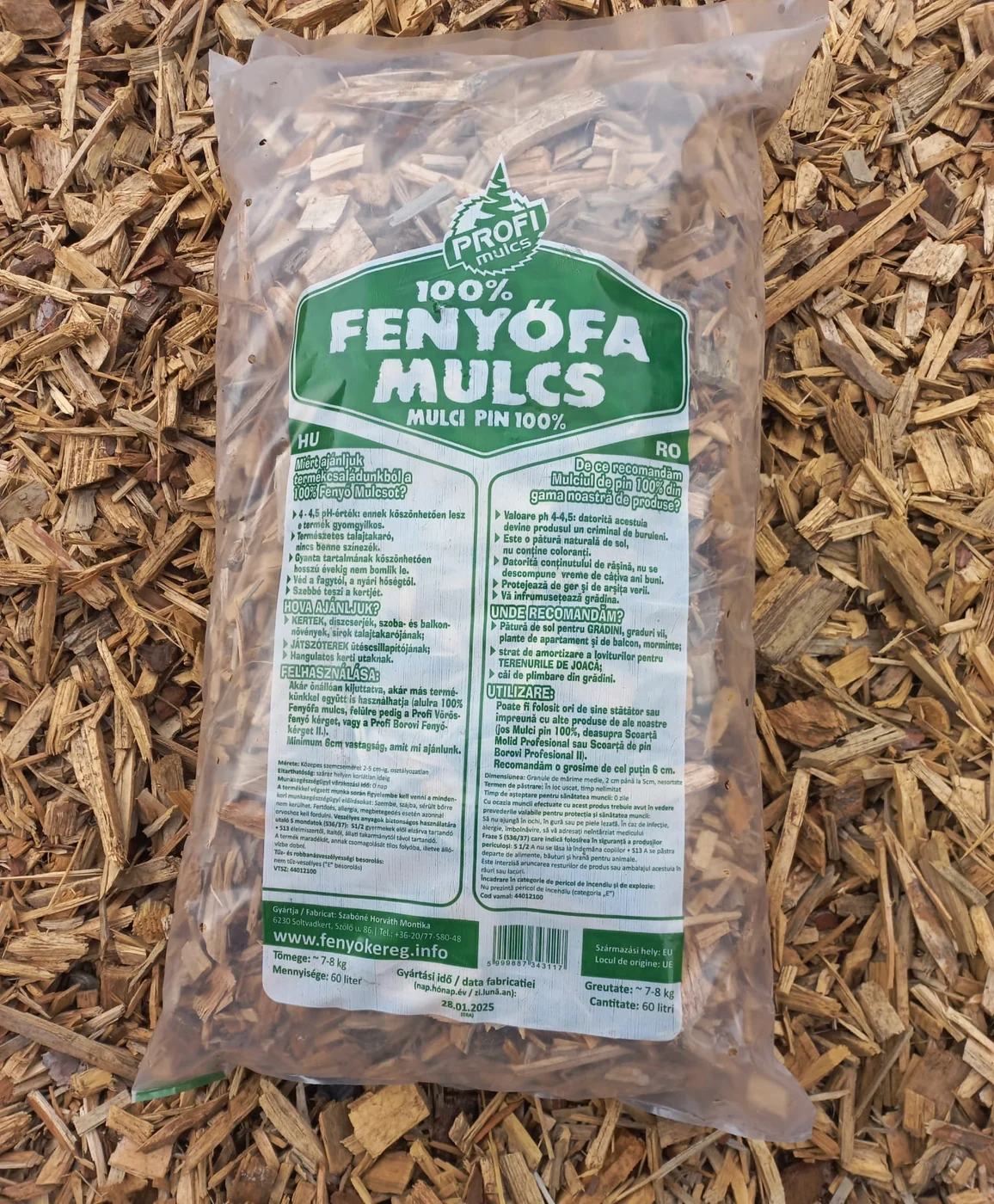 100% pine wood mulch 4–6 cm, 60 l